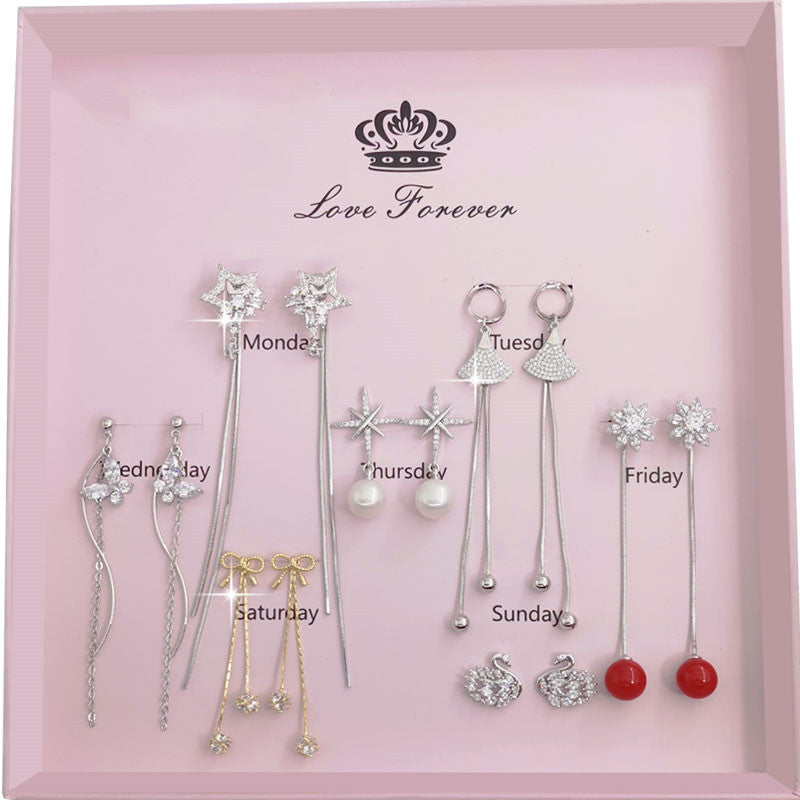 Women's Sterling Silver Post Week Earrings Set